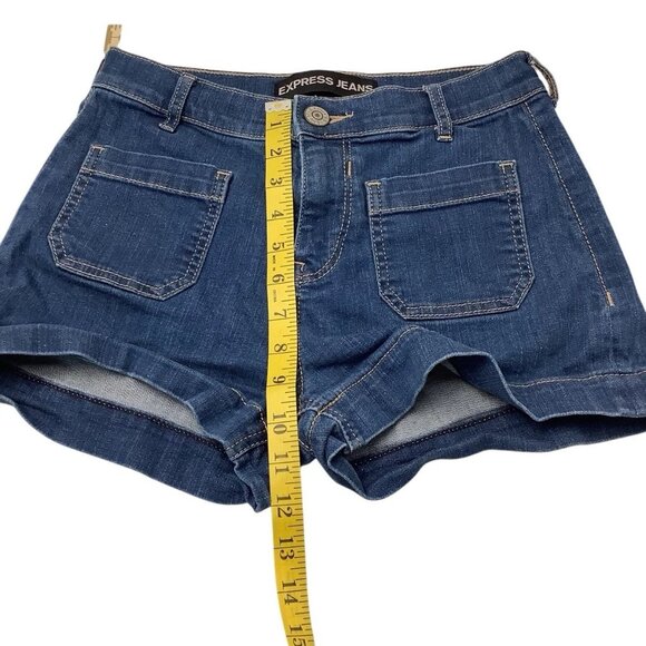 Express Jean Shortie Shorts Blue Denim Stretch Four Pocket Womens Size 2 - Picture 6 of 9